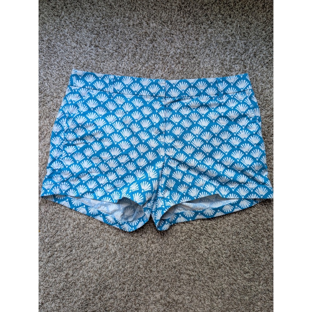 J.Crew Chino Shorts Women's 12 Blue Teal Seashell Print Beach Preppy Resortwear - Picture 1 of 10